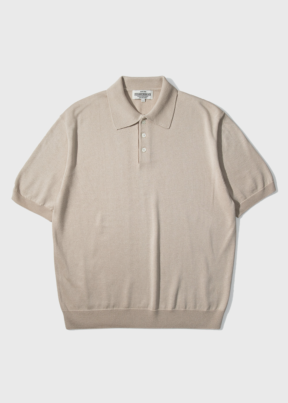 Silk 85% Cashmere 15% Worsted Wool Blended Short Sleeve Polo Knit _ sand stone