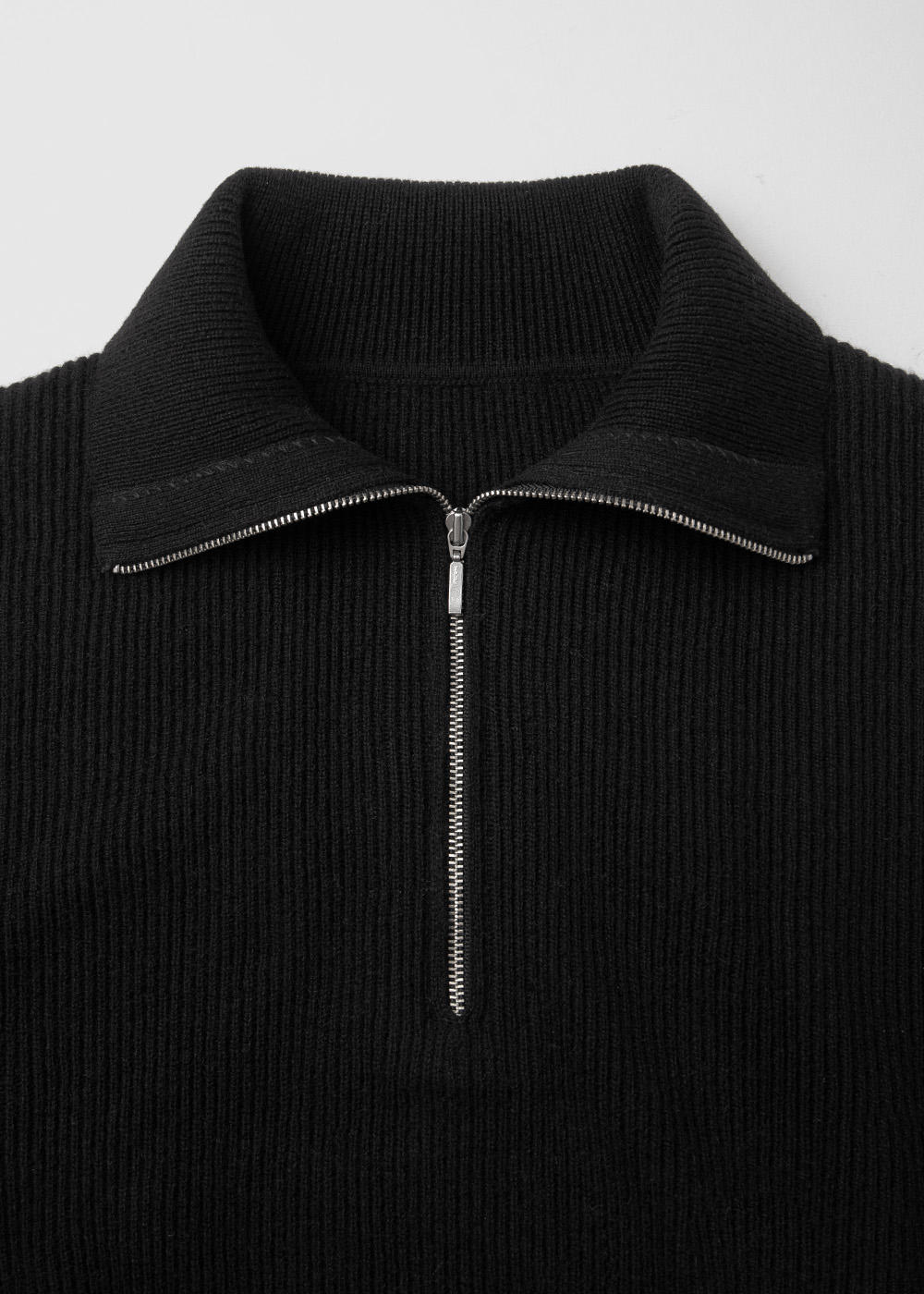 Cashmere 10% Blended Half Zip Pullover Cardigan _ black