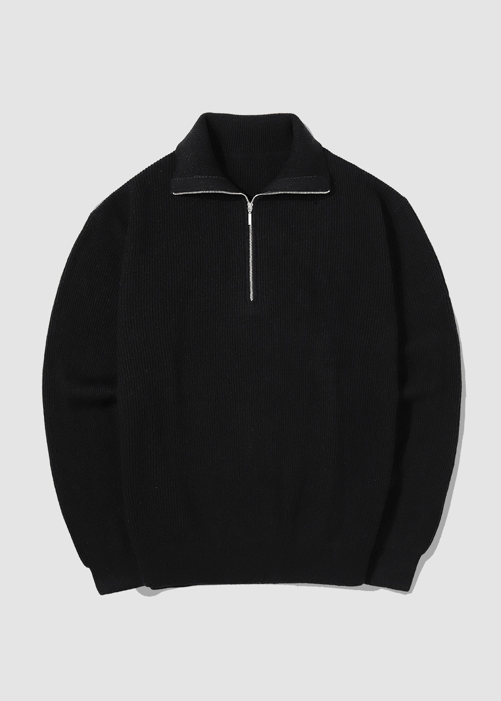 Cashmere 10% Blended Half Zip Pullover Cardigan _ black