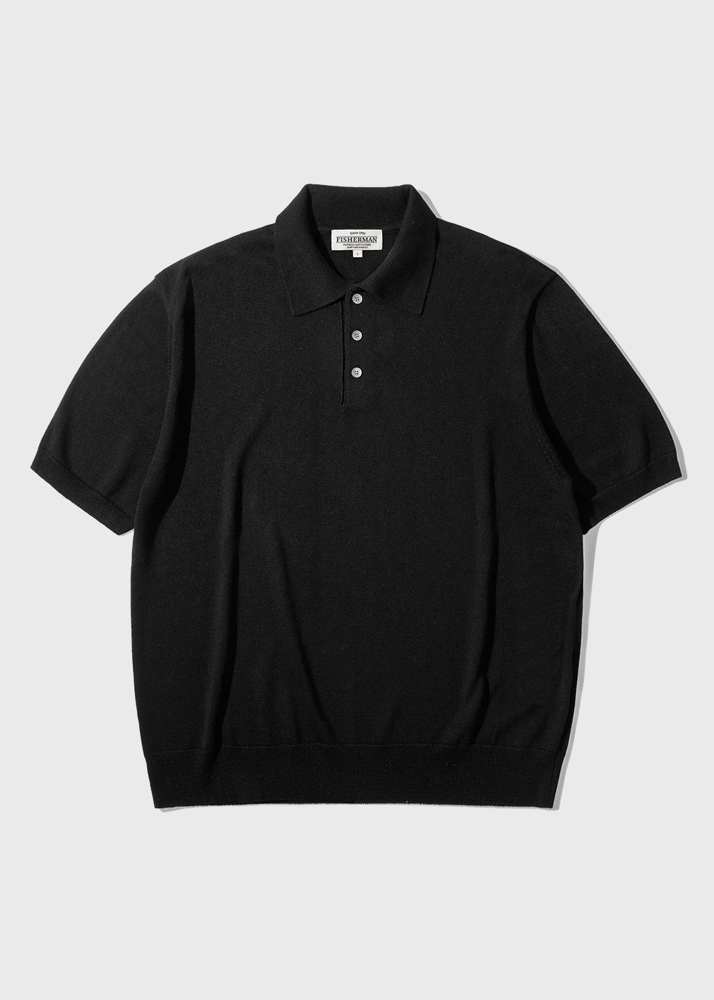 Silk 85% Cashmere 15% Worsted Wool Blended Short Sleeve Polo Knit _ black