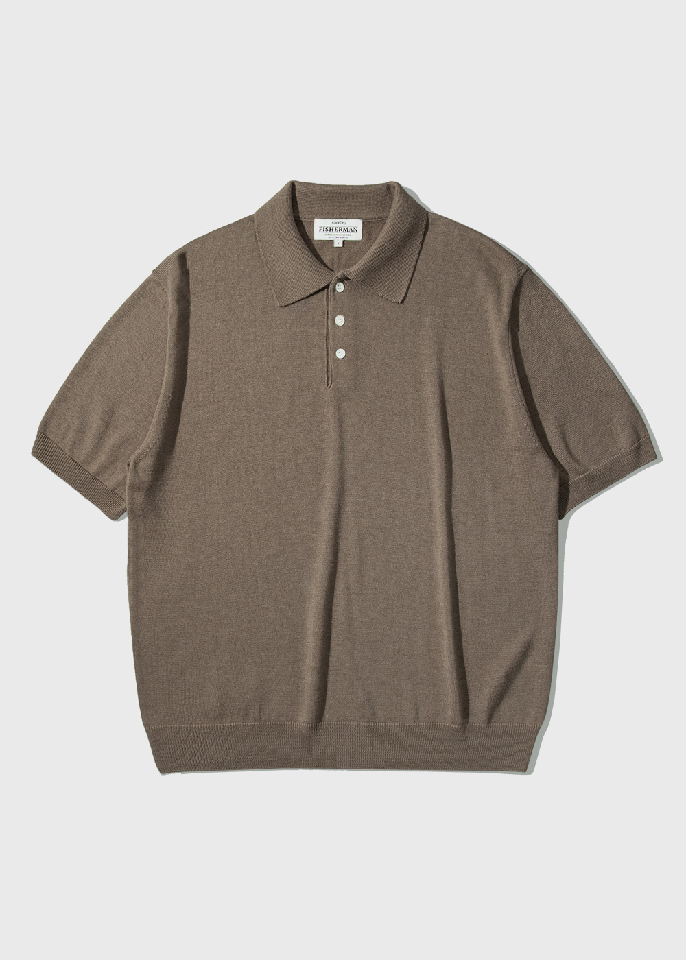 Silk 85% Cashmere 15% Worsted Wool Blended Short Sleeve Polo Knit _ mink